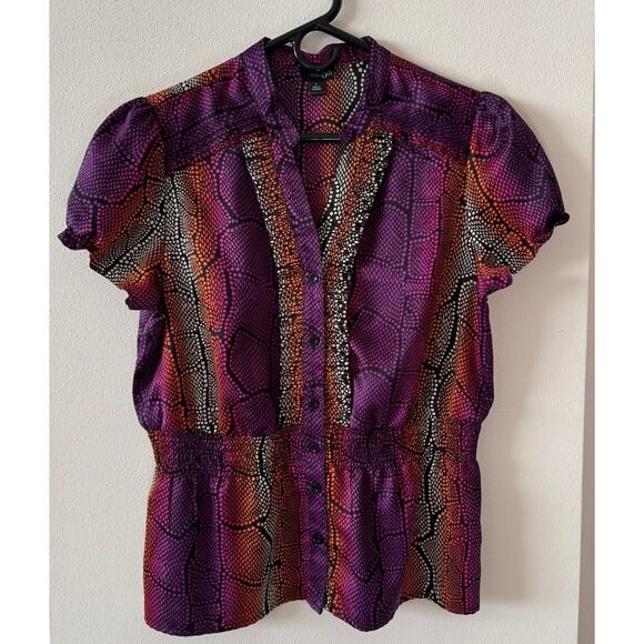✨ East 5th Satin Stripe Blouse Purple Orange Size Large – Workwear Chic Top✨ - Picture 1 of 2